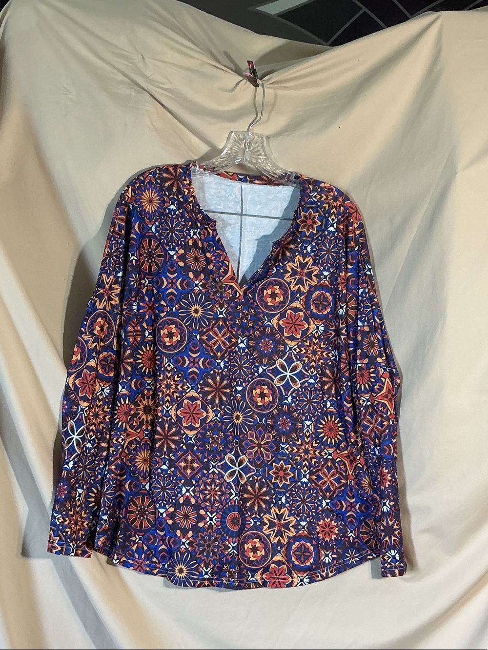 Source Unknown Navy Multi-Print Long Sleeve V-Neck Tunic